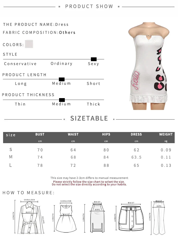 Metal Hearts Strapless Dress Women Fashion Print Sexy Cleavage Backless Skinny Peach Hip Mini Bodycon