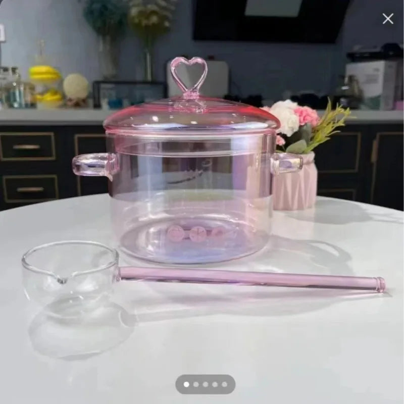 Pink Transparent Pot Heat Resistant Glass Dual Handles Nonstick Glass Saucepan With Cover Kitchen Cooking Tool Stock Pot