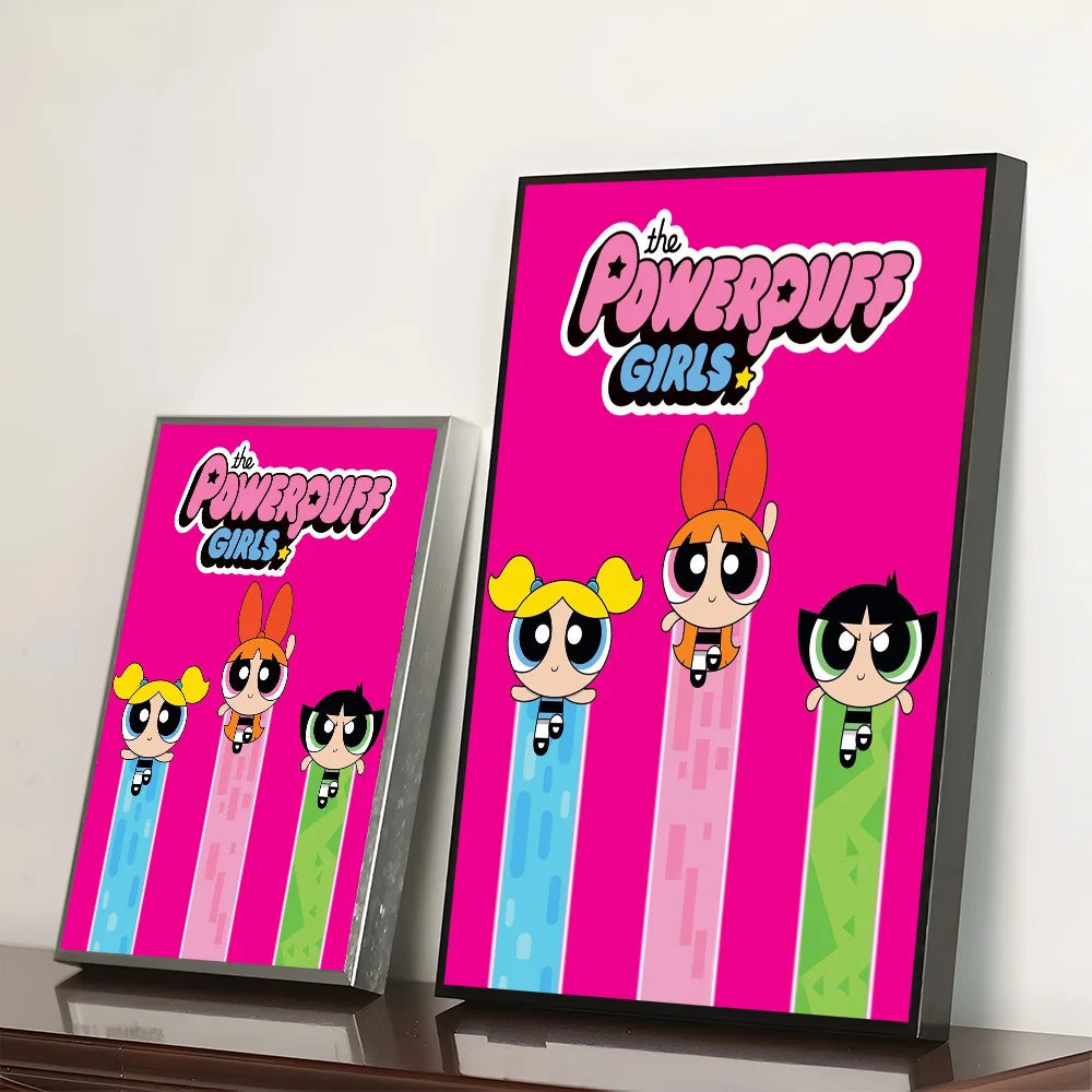 Cartoon P-Powerpuff Girls Poster Self-adhesive Art Waterproof Paper Sticker Wall Decoration