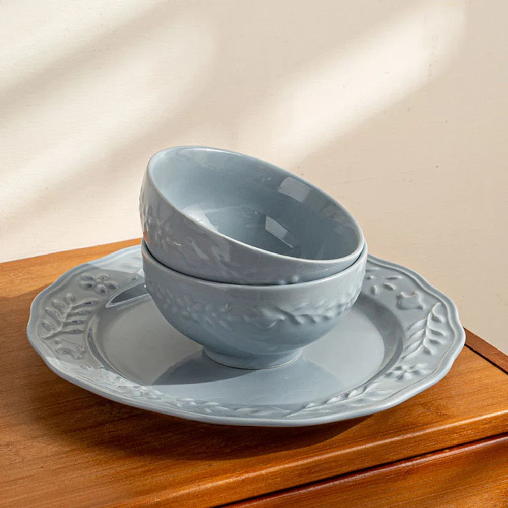 Glossy Solid Ceramic Serving Plate Floral Print Cute Bowl Versatile Dishes Simple Kitchen Tablewares