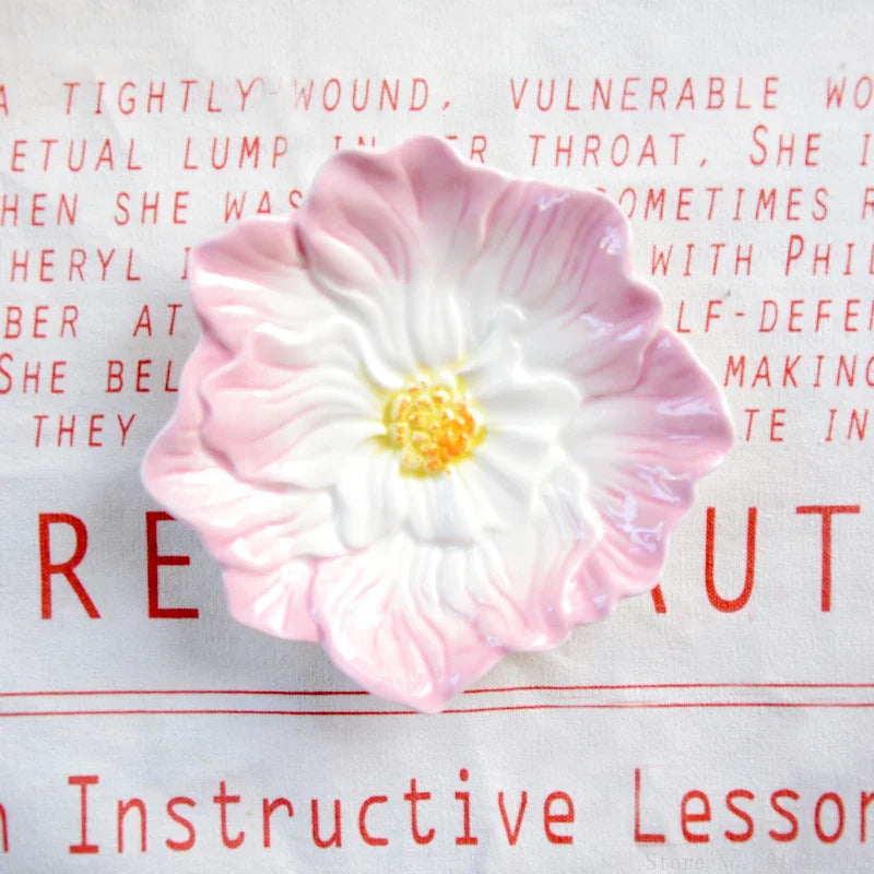 Cute Ceramic Small Dish, Painting Underglaze Color Flower Shape