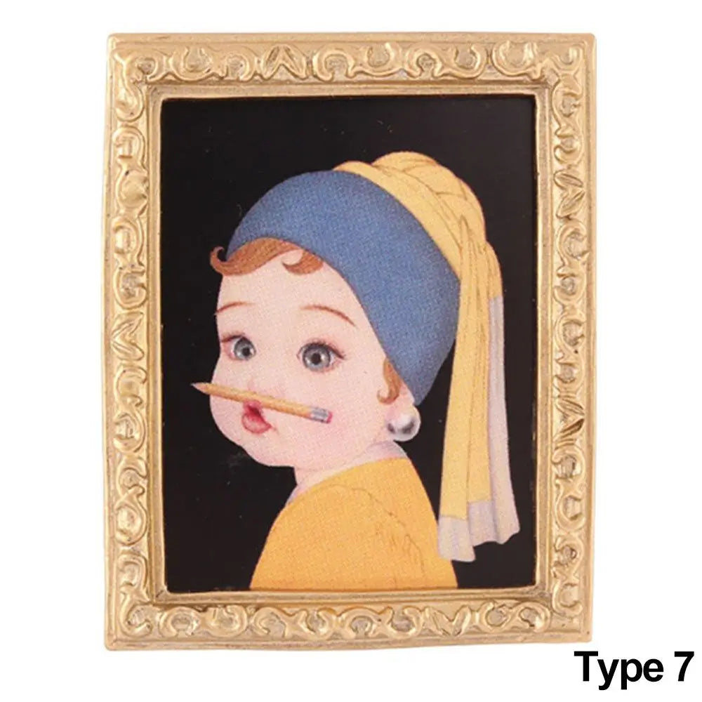 Mini Resin Wall Picture Vintage Framed Photos Miniature Oil Painting Accessories