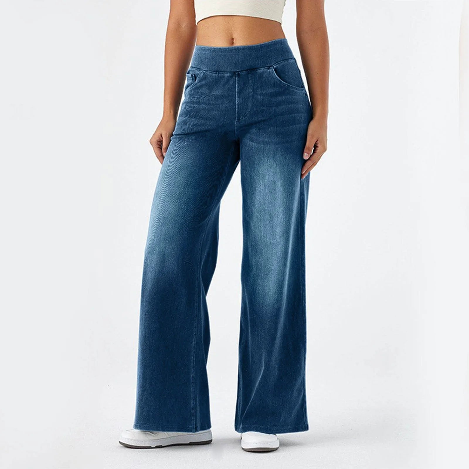 Fashion Baggy Jeans For Women Bleached Vintage High Waist Wide Leg Denim Pants With Pockets Boyfriend Stretchy Palazzo Pants