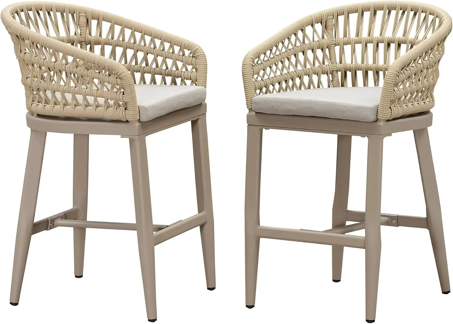 Outdoor Rattan Counter Height Bar Stools Chair, Modern Upholstered Patio Bar Stool with Backrest for Indoor and Outdoor Kitchen