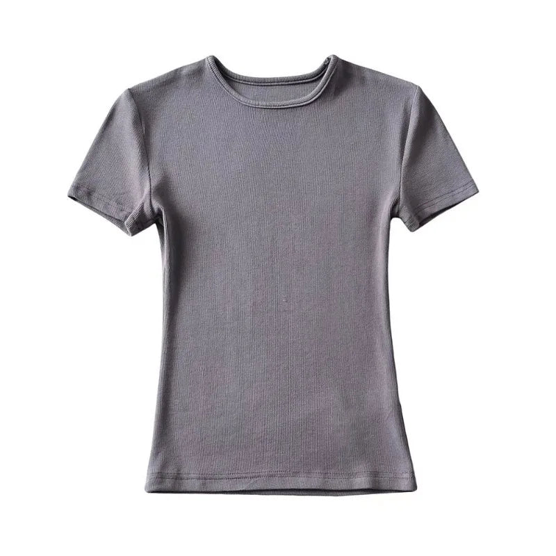 Summer Woman Skinny Fit T-shirt Tight Short-Sleeve O-neck Tee Basic Solid Crop Tops T Shirt