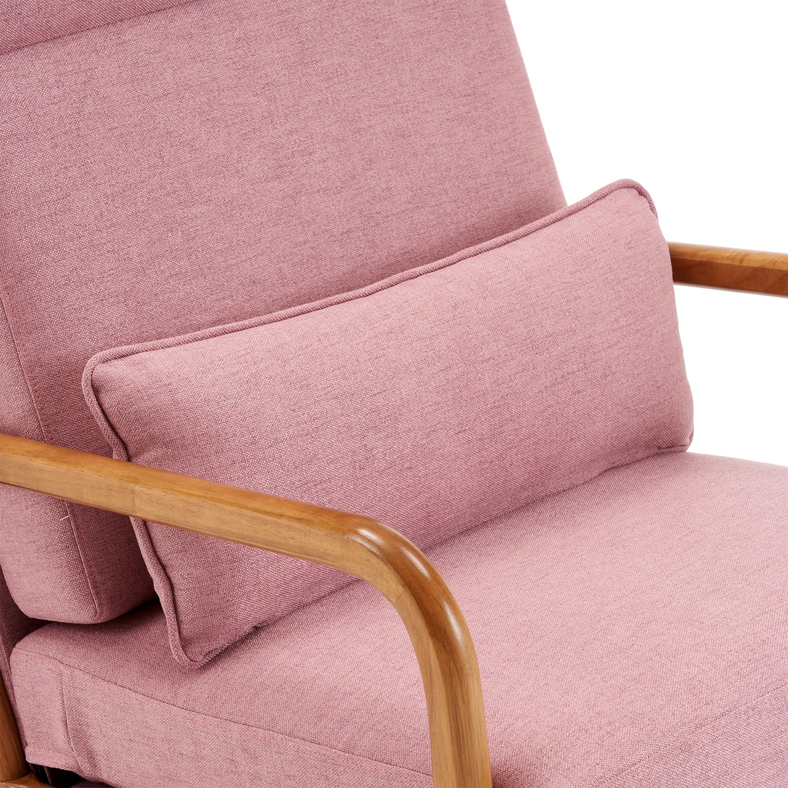 High Back Solid Wood Armrest Backrest Iron Frame Linen Indoor Leisure Chair Pink