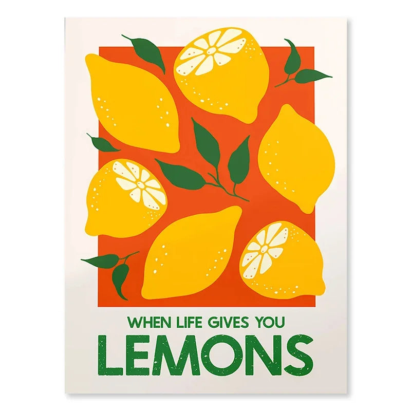 Pink Strawberry Lemon Card Cocktails Drink Posters Retro Canvas Painting