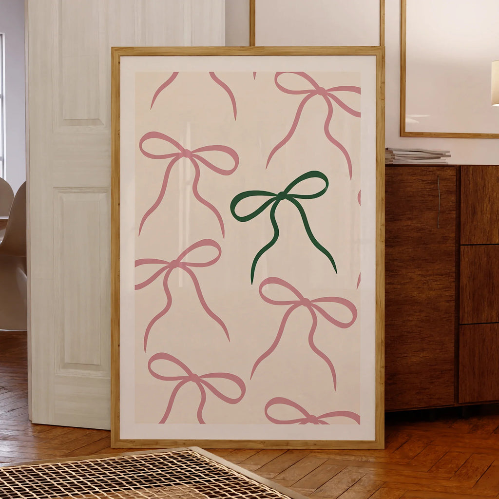 Simple Pink And Green Bow Wall Art Prints Canvas Painting Poster Picture For Living Bed Room Home Decor