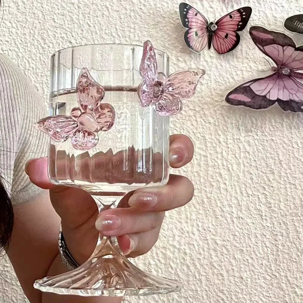 Original High Legged Glass Cup Butterfly Glassware Aesthetic Cup