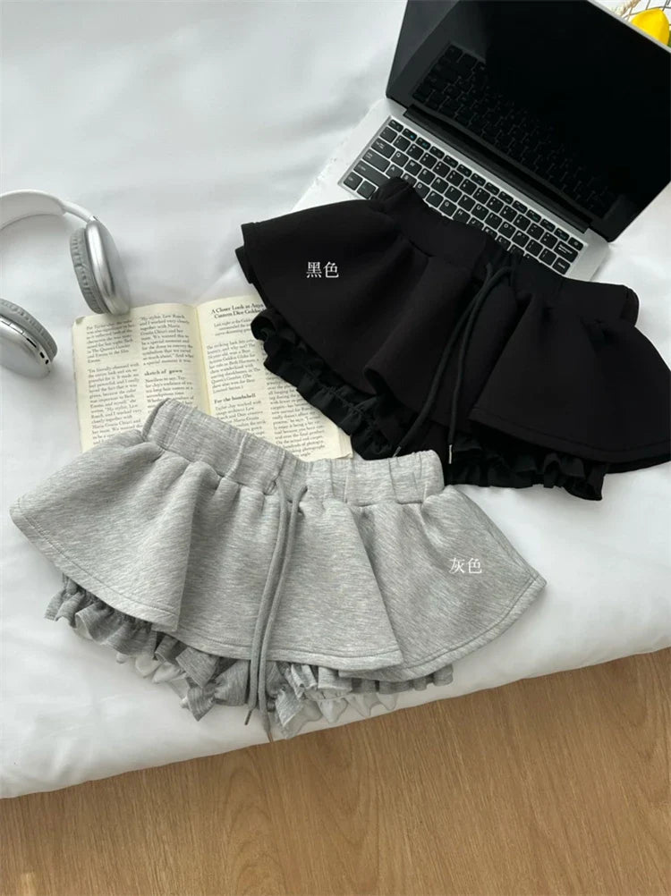 Women Preppy Elastic Waist Mini Skirt 2000s Coquette Design Shorts