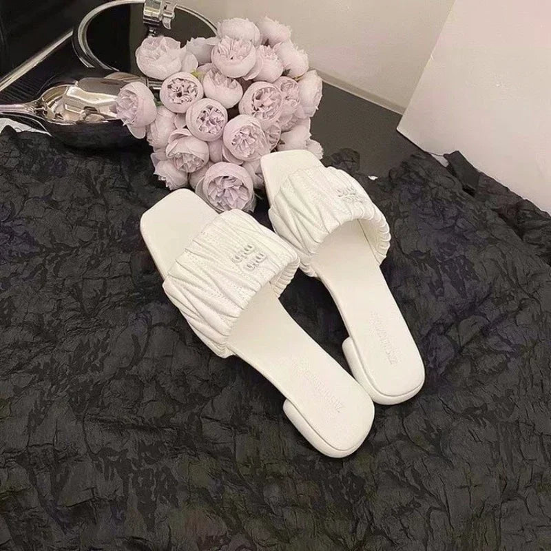 Summer Open Toe Fashion Solid Color Square Toe Lightweight New Slippers Square Heel Casual Comfortable Elegant Women's Shoes