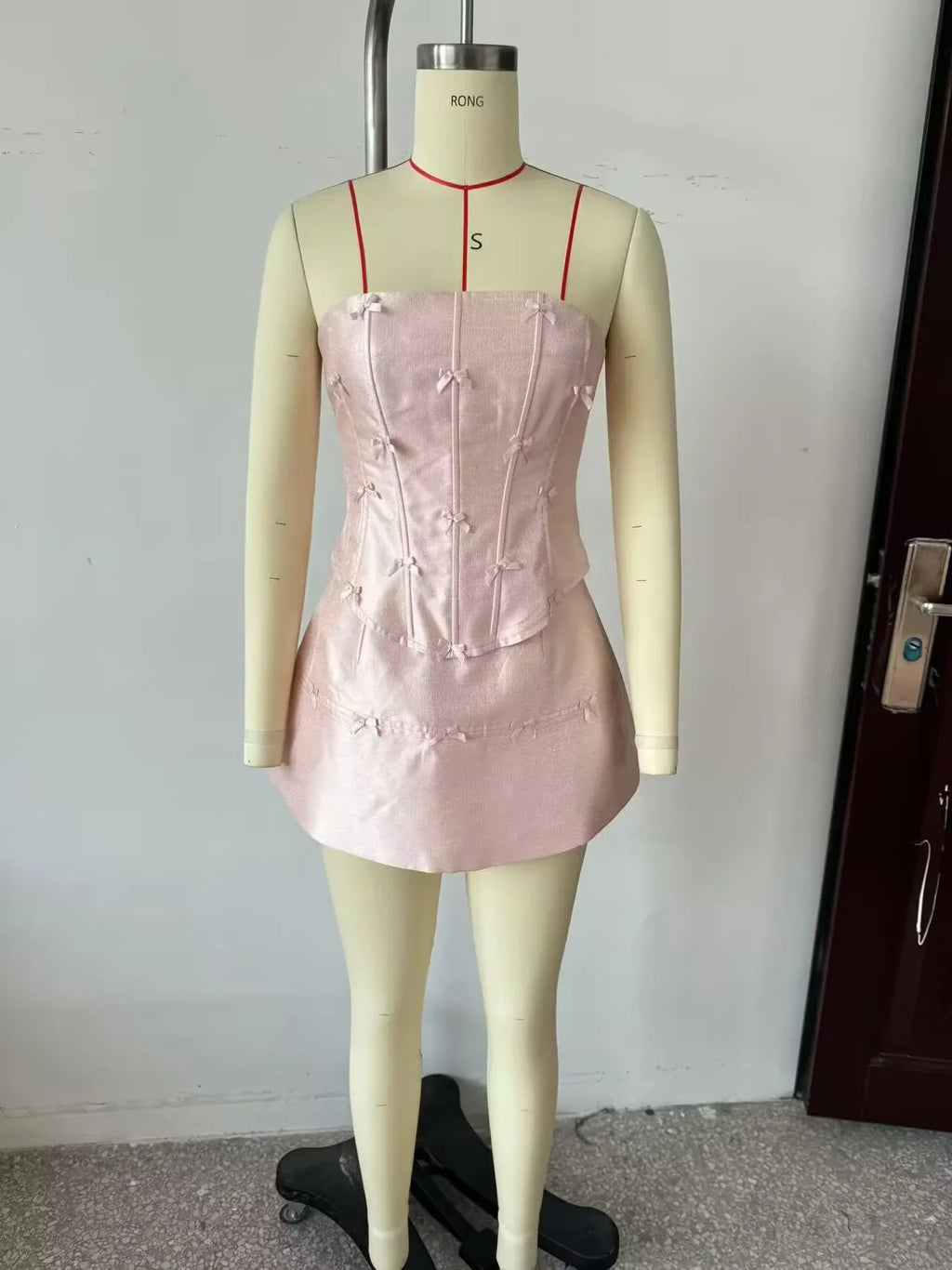 Ladies Bow Sleeveless Strapless Vest Top Women's Summer Sexy Pure Desire Set Hip Hugging Skirt Two-piece Set