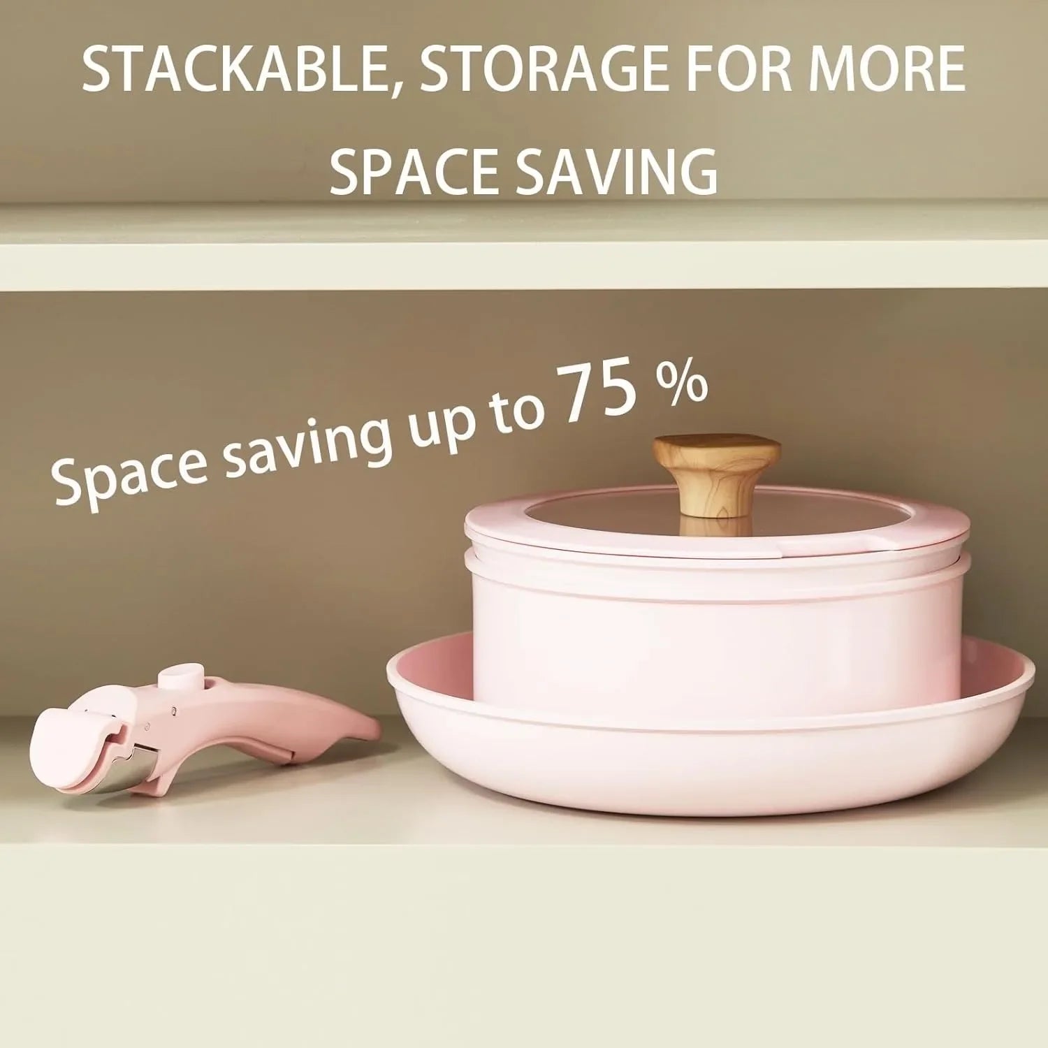 Pink Pots and Pans Set Removable Handle Non-Stick, Detachable Handle Ceramic Cookware Set Kitchen Cooking Oven Dishwasher Safe