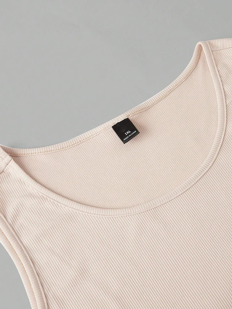 Plus Size Short Tank Top Women's Set Short Top, Sleeveless Short Top, Set of 3, Ribbed Knit Short Top, Black, White, Brown