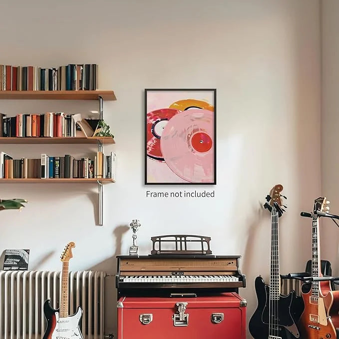 Retro Vinyl Rotation Art - Pink Record Disc Trio Frameless Decorative Painting for Music Lover's Wall