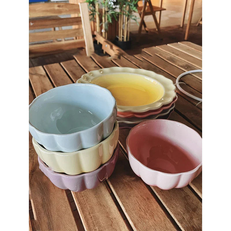 French Style Ceramic Plate Gradient Floral Shape Porcelain Dinnerware