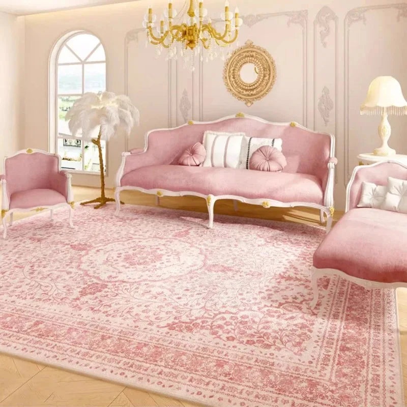 Luxury Pink Carpet Large Rugs for Living Room Bedroom Decor Retro Persian Home Sofa Coffee Table Area Rug Cloakroom Balcony Mat