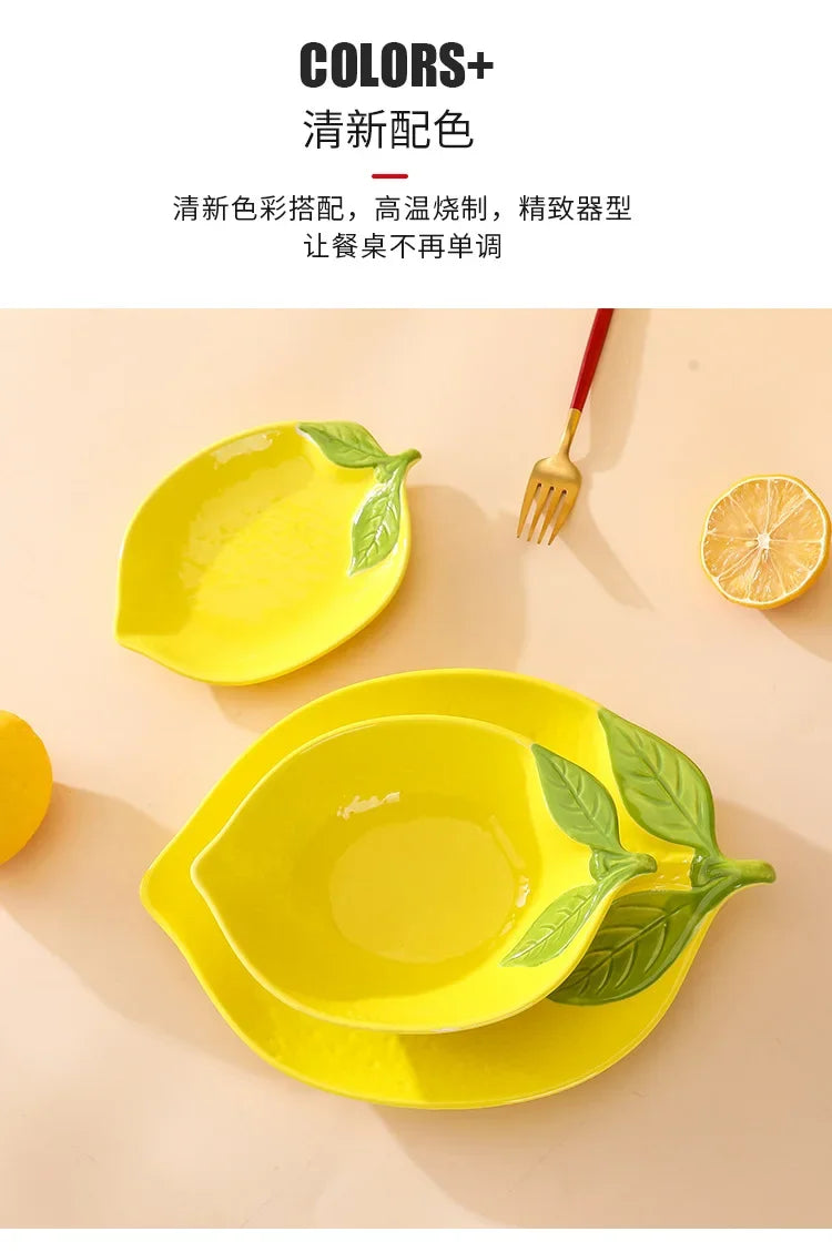 Lemon Shaped Ceramic Dinner Plate Soup Bowl - Fruit Snack Dishes Tableware