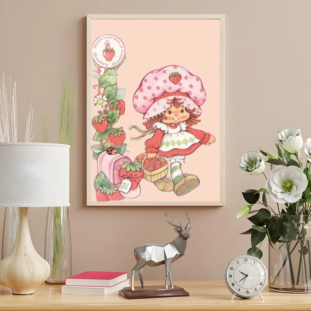 Cartoon Strawberry Shortcake Poster Cute Pink Room Decor Printing Home Decoration Waterproof Bathroom Room BedRoom Posters