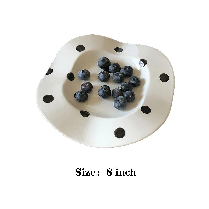 Ceramic Plate Dot Stripe Irregular Wave Shape