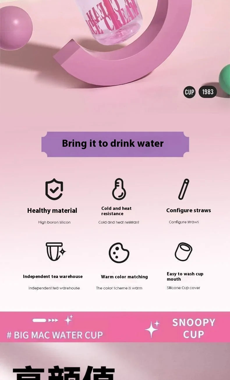 Sanrio Water Cup Hello Kitty  Anime Straw Cup Cartoon Cute Large Capacity Outdoor Activities Portable Tea Separation | 1300ML