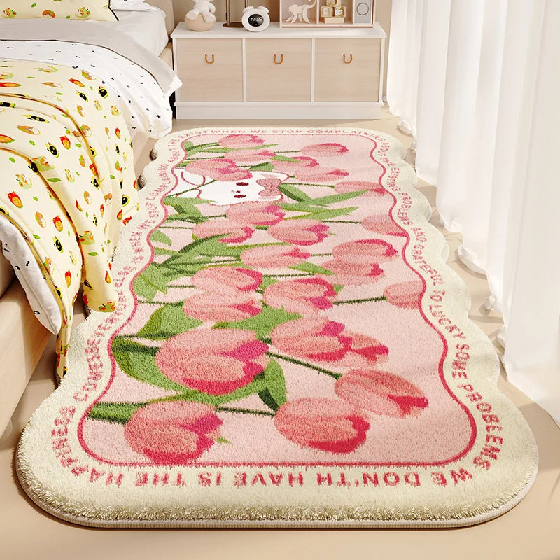 Flower Pattern Carpets for Living Room Thickend Plush Bedroom Decor Carpet Fluffy Soft Bedside Floor Mat Washable Cloakroom Rug