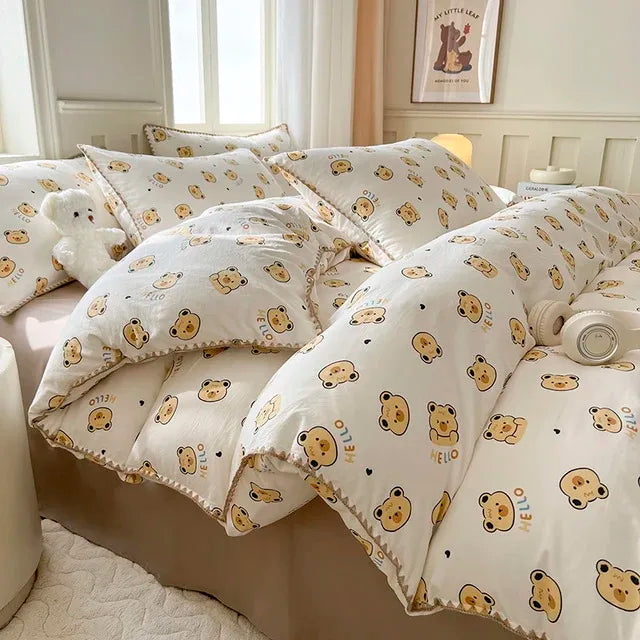 Tulip Double Layer Yarn Quilt Cover Bed Sheet Pillowcase Bedding Set Girls Duvet Cover Set No Filler