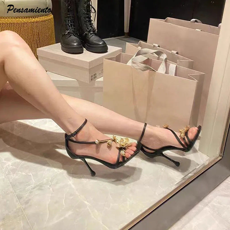 Metal Flowers Sexy Stiletto High Heels