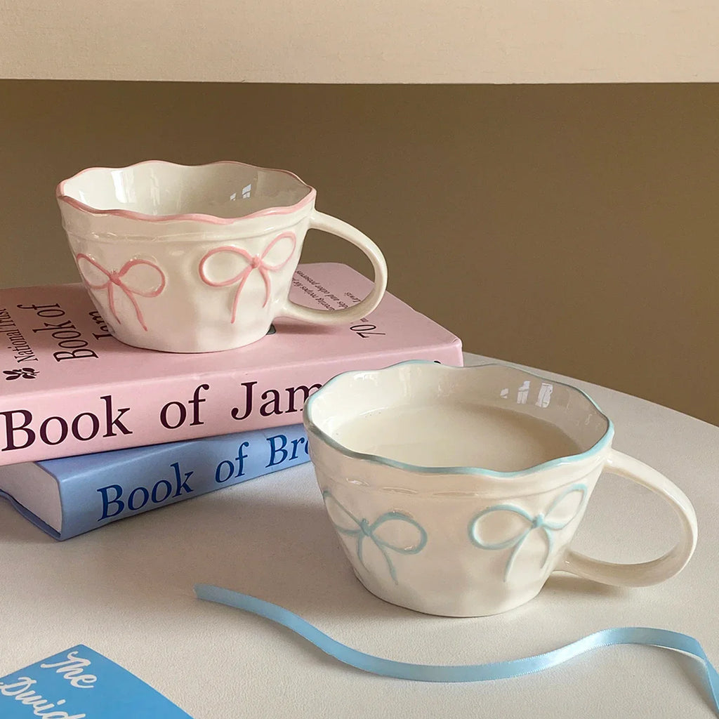 Ceramic Bow Mug, Exquisite and Simple Bow Large Capacity Couple Cup