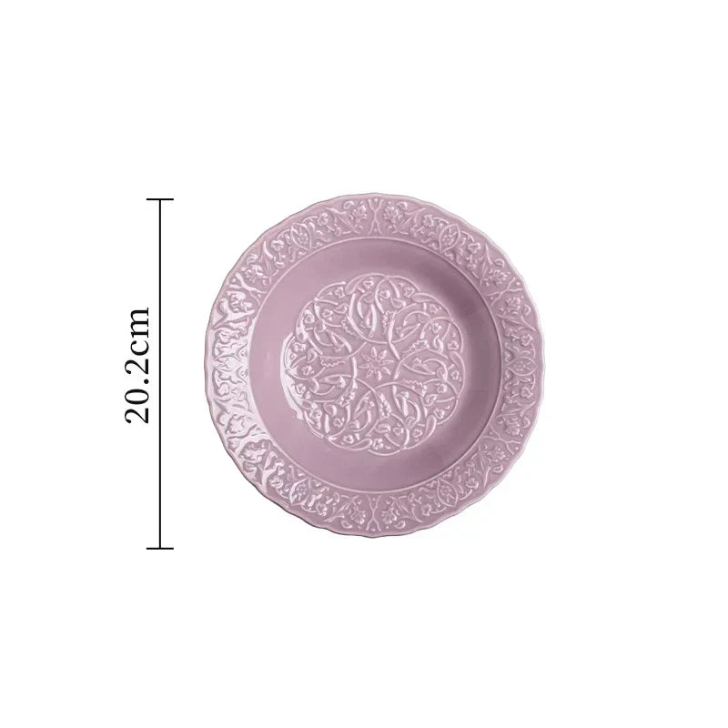 Purple Ceramic Plate Retro French Style Exquisite Dining Plates Home High End Tableware