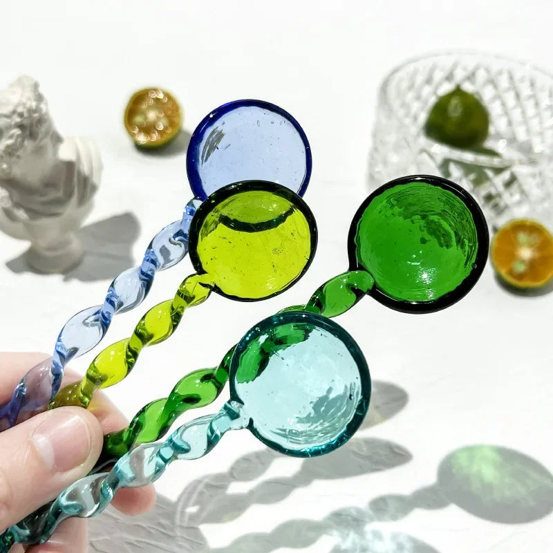 Glass Scoops with Long Handle Colorful and Cute Teaspoon Kitchen Accessories
