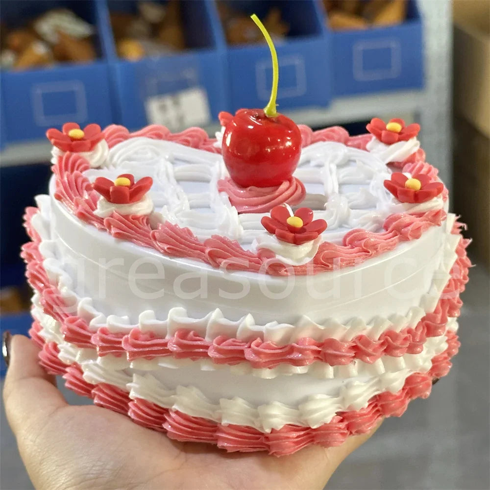 Lifelike Strawberry Cream Design Vibrant Pink Box Themed Photoshoots Jewelry Gifts Props Fake Cake Trinket Case Sweet Style