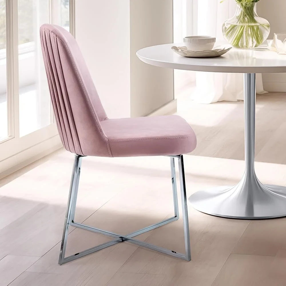 Modern Velvet Dining Chairs Set of 4 Pink Comfy Cushioned Seat with Sturdy Metal Legs Ideal Dining Living Room Kitchen