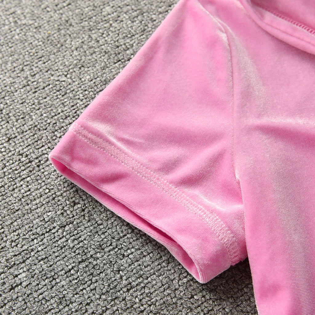 Velvet Velour Shorts Tracksuit Two Piece Sets Women Outfit Short Sleeve Top and Short Sets