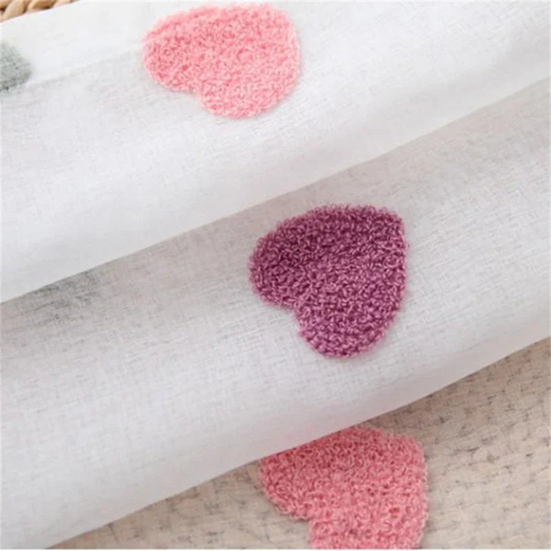 Lovely Cartoon 3D Pink Heart Embroidery Tulle For Girl Bedroom Cute Lovely Sheer Curtains Drapes
