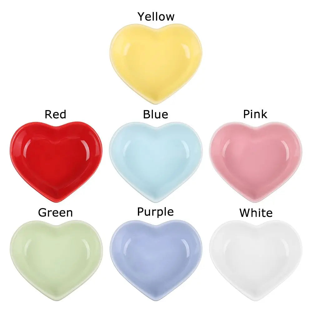 Colorful Mini Condiment Dishes Heart Shape Ceramic Sauce Dish Cute Seasoning Dish Dipping Bowl Snack Serving Dishes Tableware