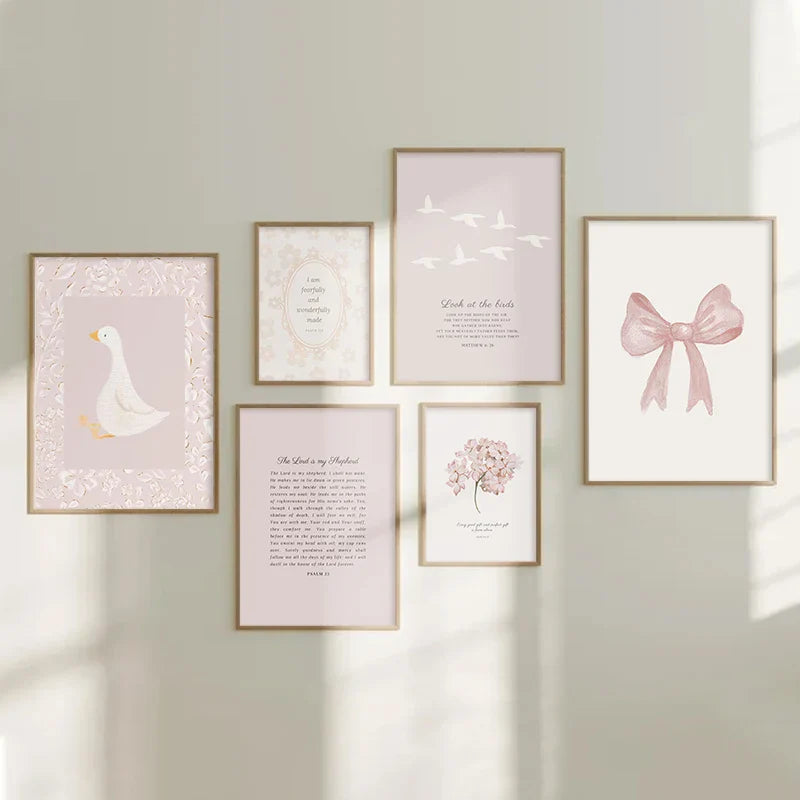 Pink Boho Bow Canvas Painting Christian Bible Scripture Art Poster Gallery Wall