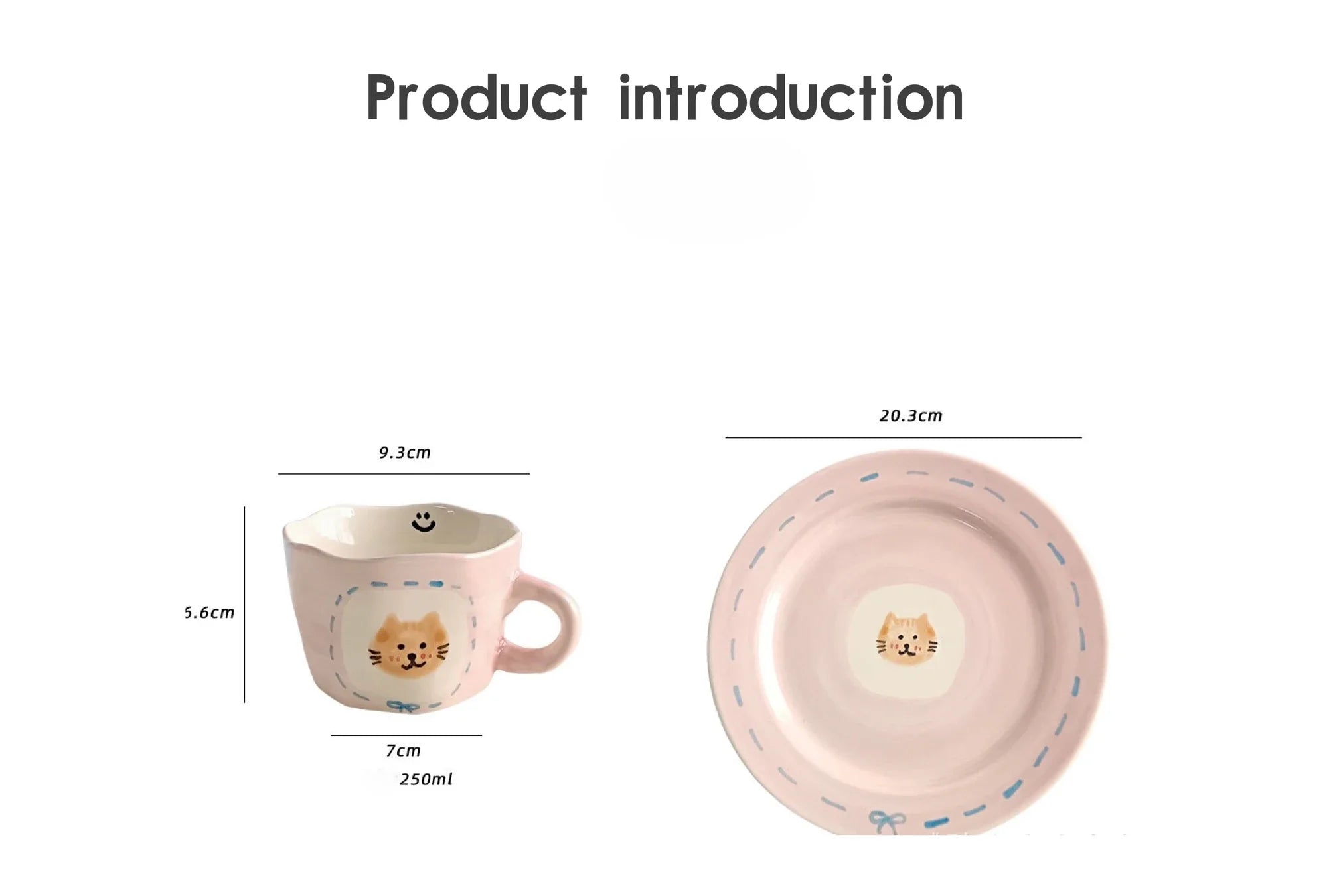 Cute Pink Hand Drawn Ceramic Line Bows 7.9 Inches Serving Plates