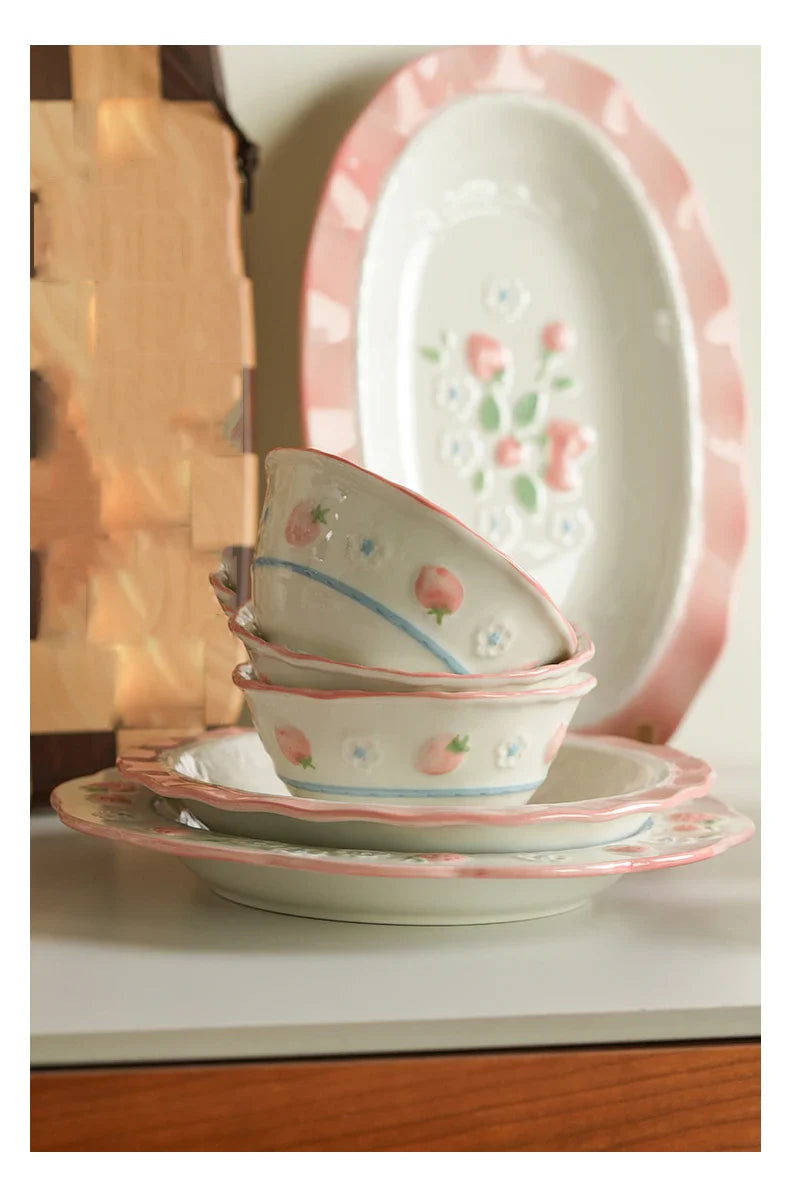 Cute Strawberry Ceramic Porcelain Tableware