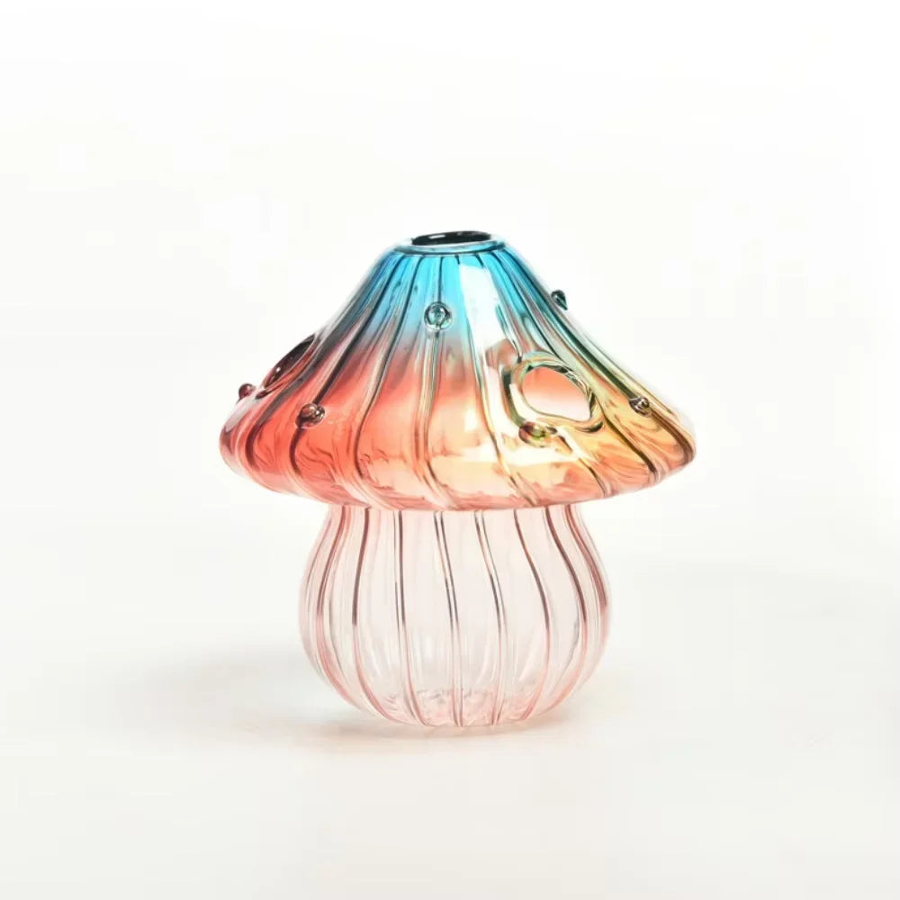 Delicate Colourful Mushroom Vase Creative Hydroponic Transparent Glass Aromatherapy Vase Living Room Dining Room Desktop Art Decoration