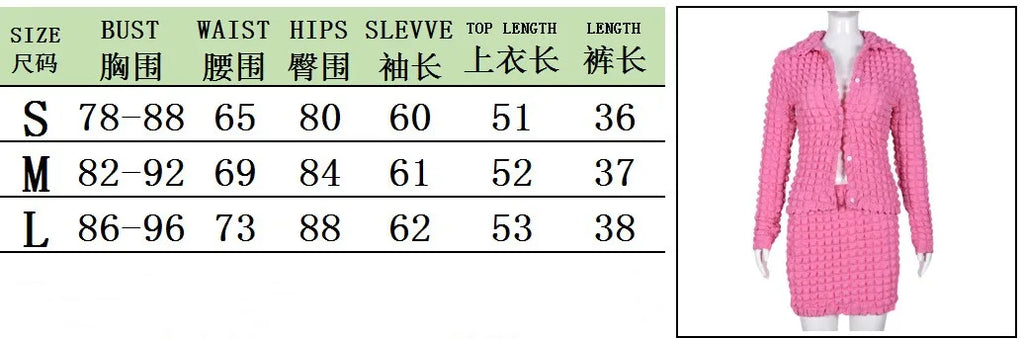 Cute 2 Two Piece Set Women Skirt Long Sleeve Button Top+Mini Skirt