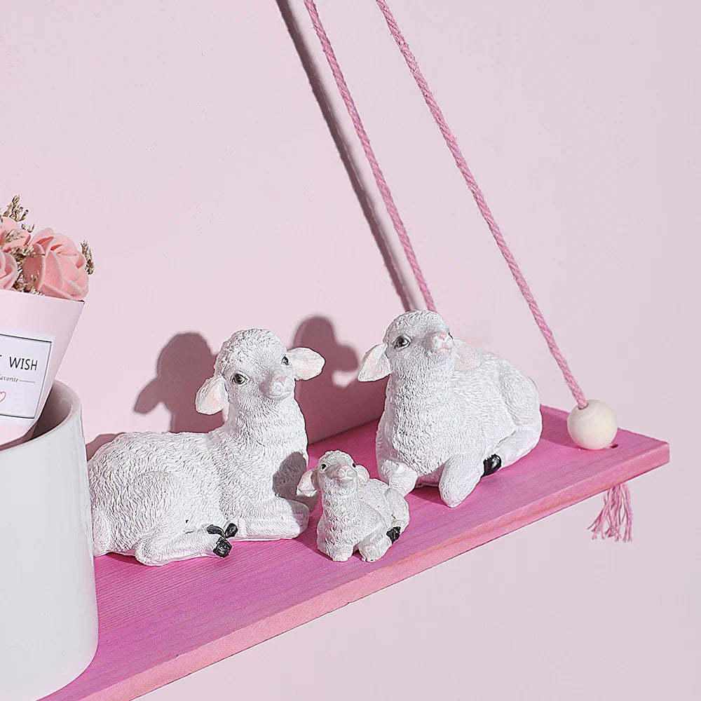 Pink 1/2-tier Hemp Rope Wooden Plant Flower Pot Tray Display Stand Storage Rack Wall Shelves Floating Wall Shelf Home Decoration