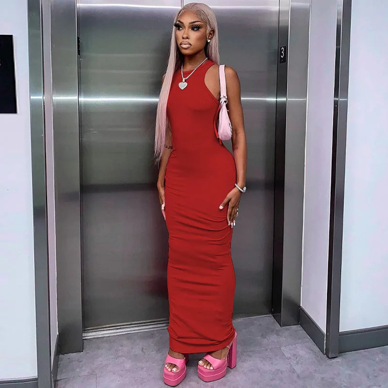 Ribbed Sexy Y2K Clothes Sleeveless Bodycon Maxi Dresses For Women Club Birthday Party Streetwear Elegant Outfits
