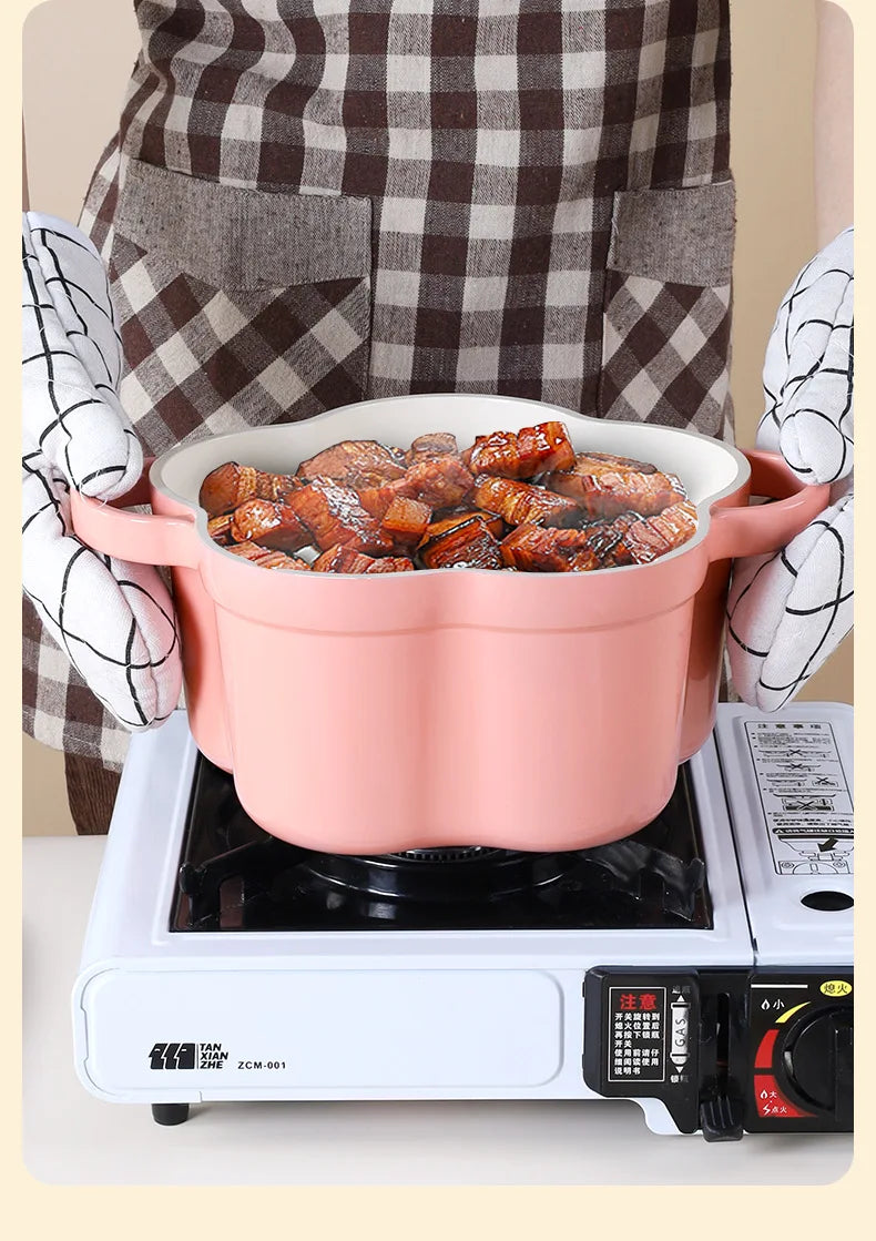 Pink Enamel Dutch Oven Non-Stick Pot Romantic Aesthetic Cooking Enameled Cast Iron Cookware Kitchen