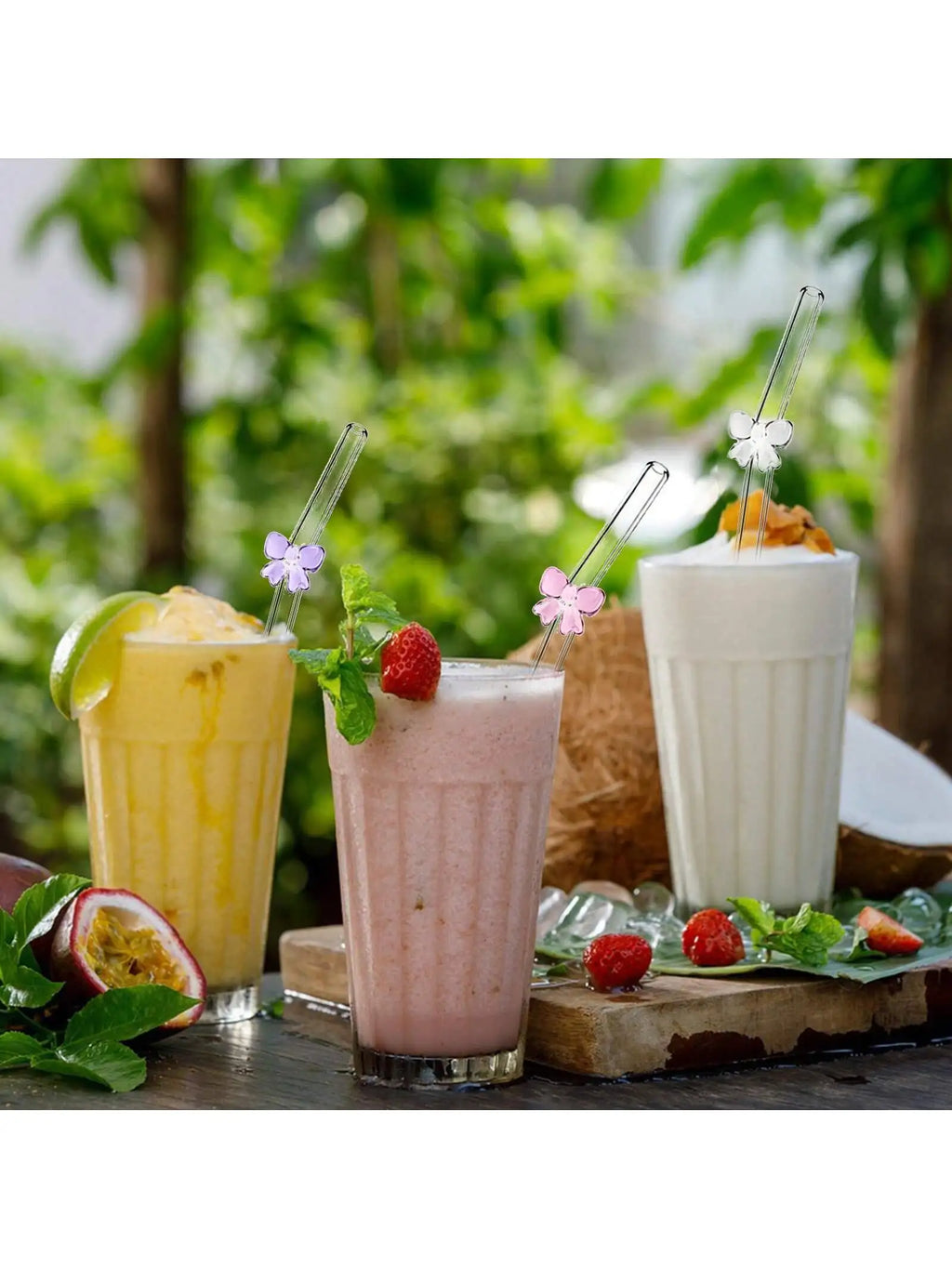 Reusable Cute Bow Glass Straws with  Cleaning Brush