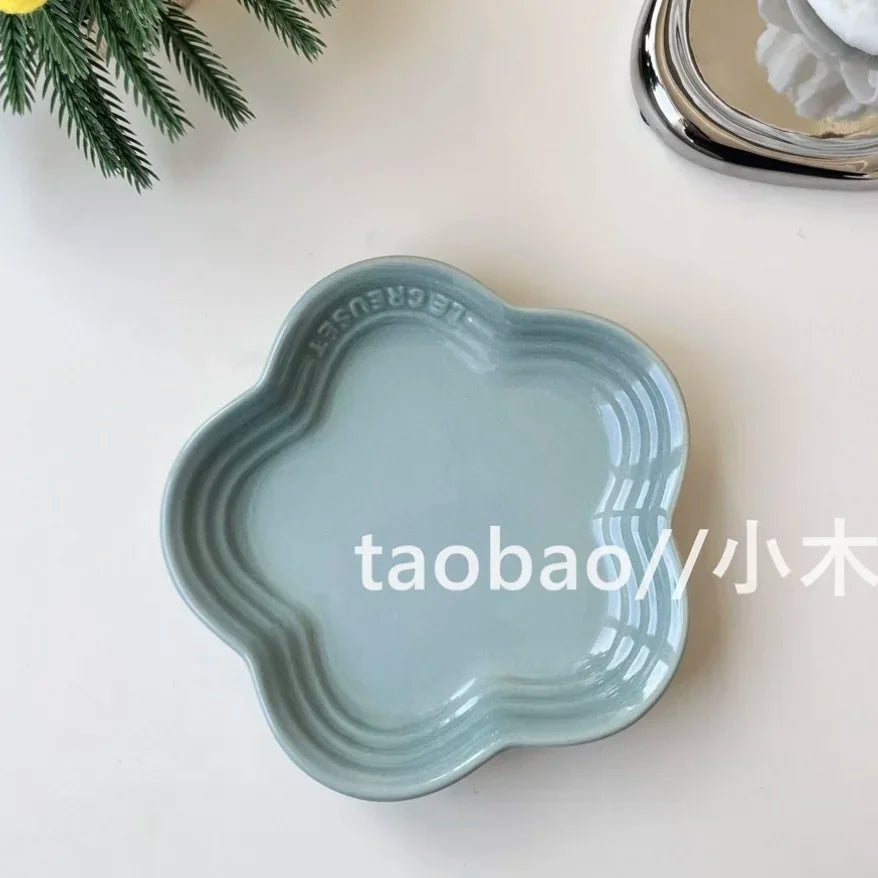 French Flower Shaped Small Plate Colored Ceramic