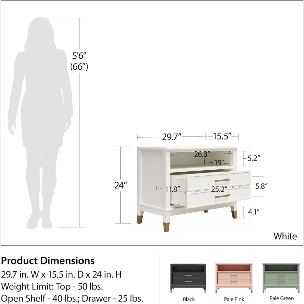 Westerleigh Wide Nightstand, Pale Pink