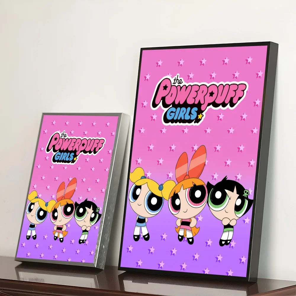 Cartoon P-Powerpuff Girls Poster Self-adhesive Art Waterproof Paper Sticker Wall Decoration