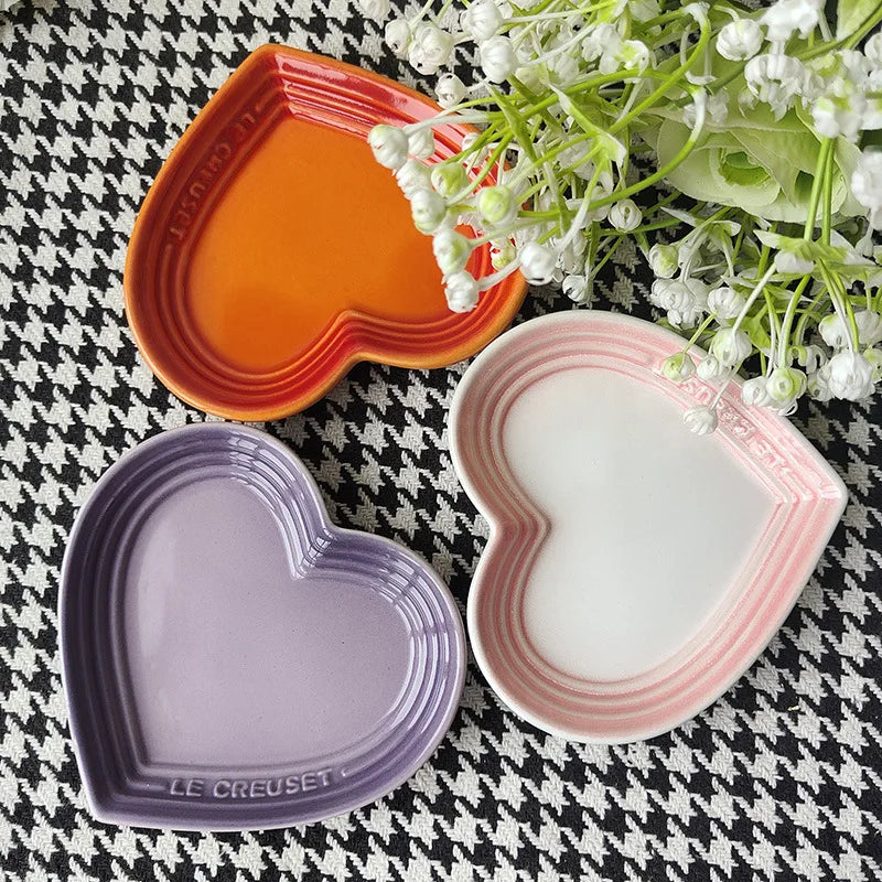 Gradient Heart-shaped Ceramic Dishes, Underglaze Color Simple Tableware, Dip Dish Desserts Snacks Plate