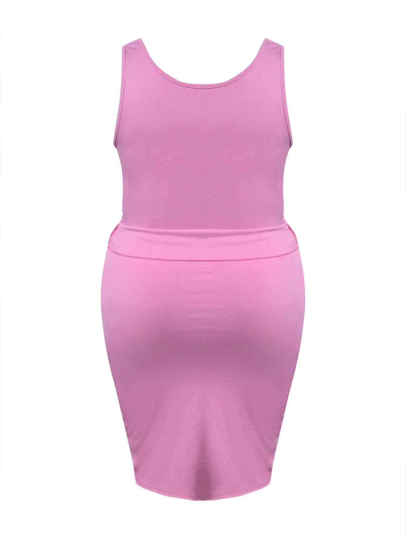 Plus Size Cami Button Design Skirt Set Sleeveless Round Neck Tank Top Slit Wrapped Skirt Summer Causal Solid Suit Outfit